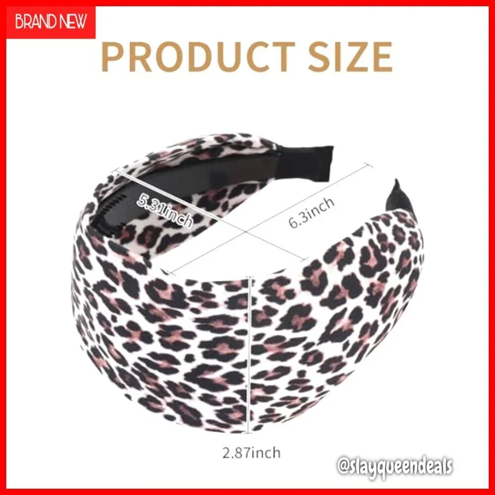 Wide Leopard Print Headbands Set of 2, Soft Cloth Hair Accessories for Women